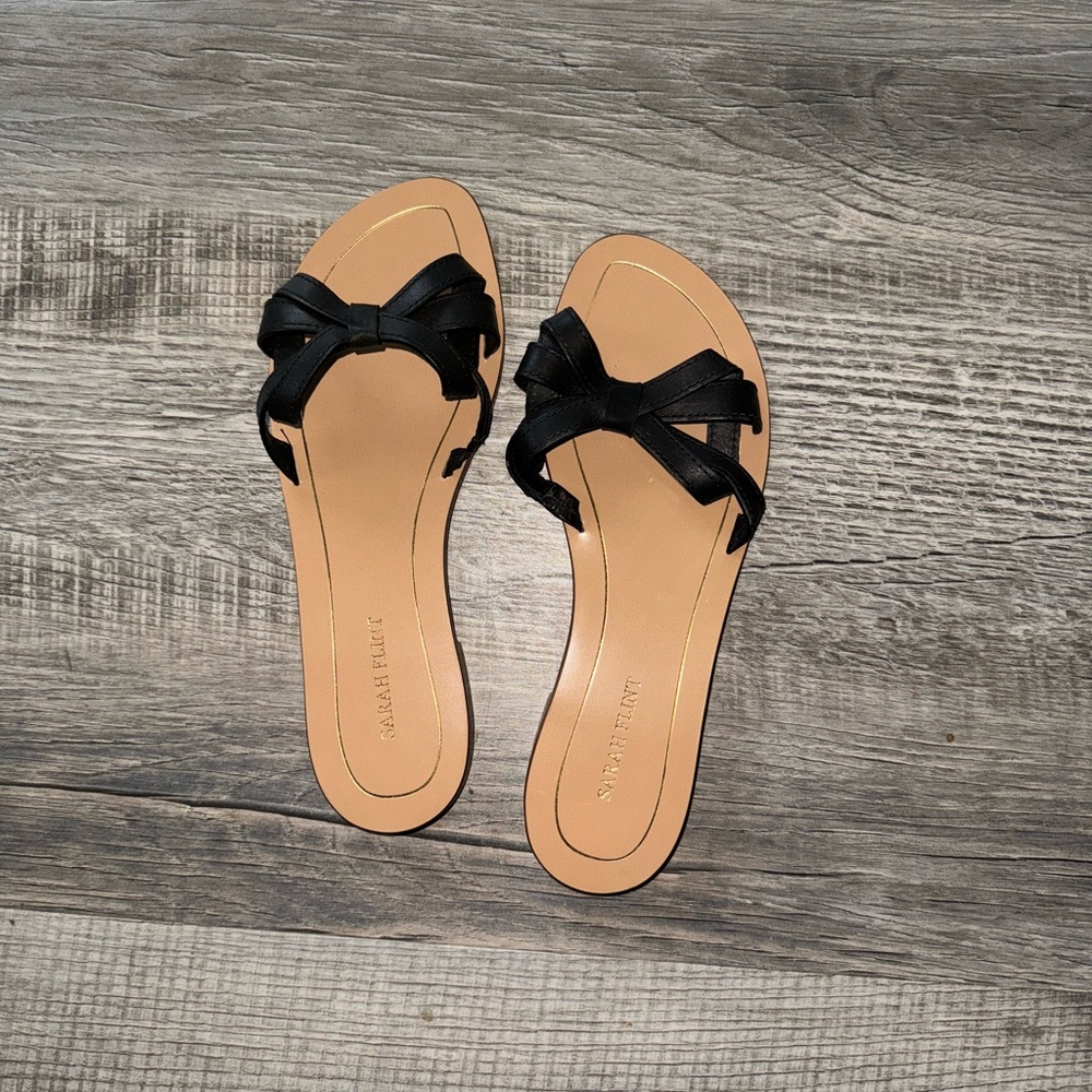 Sarah Flint Black and Tan Bow Sandals